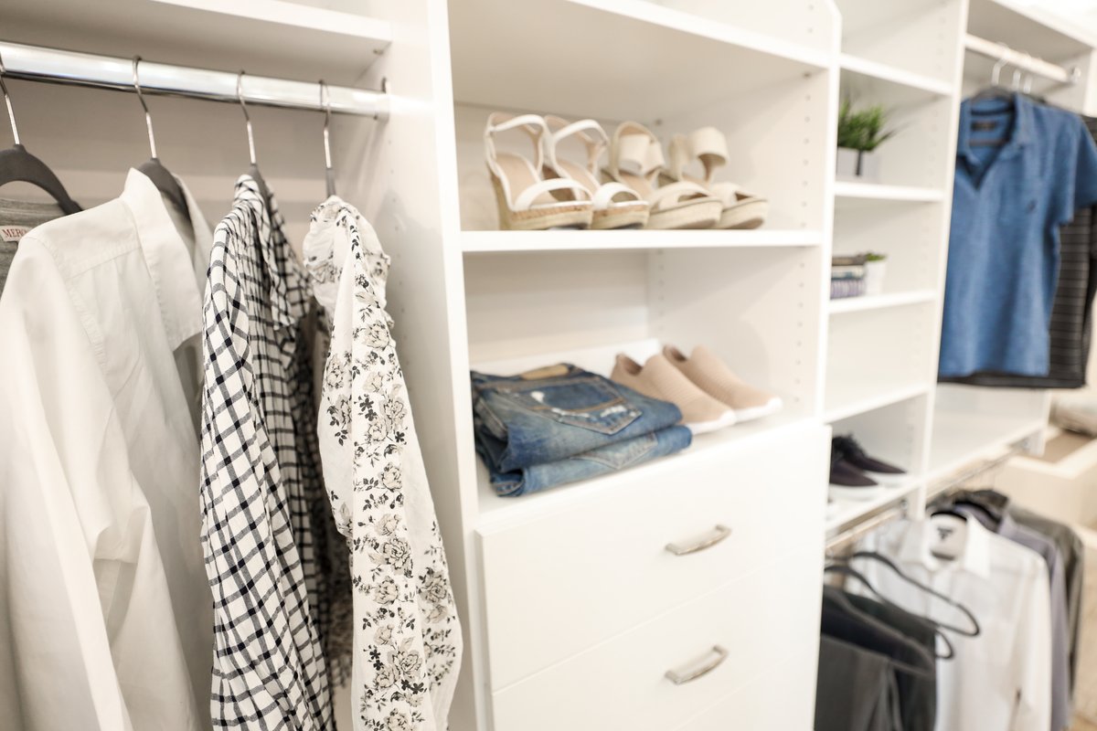 Reach-in closet detail showing organized storage zones