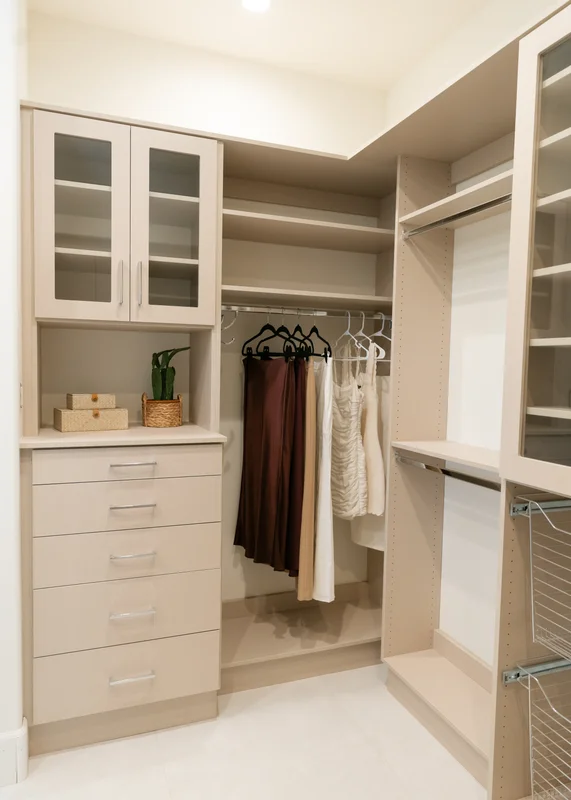 Custom closet with drawers and hanging space